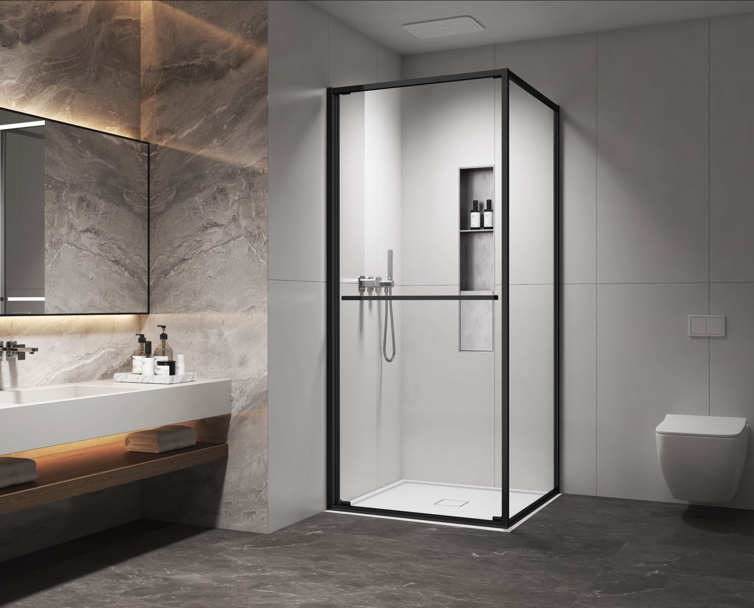 Tuš kabina COPEN ATLAS PRO 1V 800x800x2000 mat crna prozirno staklo 6 mm - Slika 2