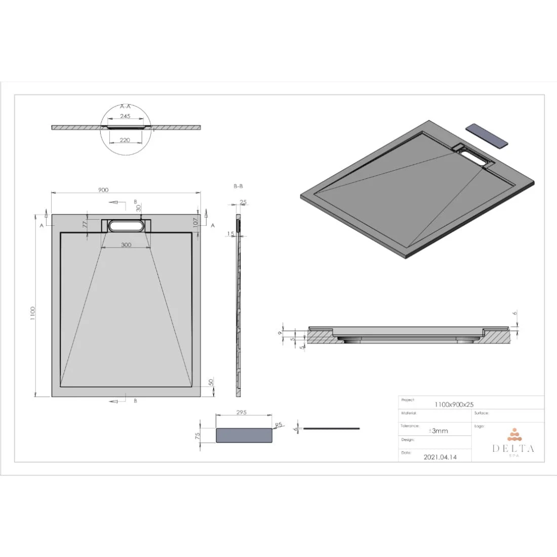 Tuš kada Delta SPA STONE 110x90 bijela - Slika 5